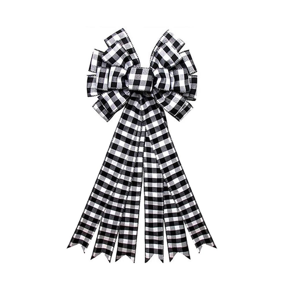 Christmas Decoration Linen Plaid Bowknot Decorate for Christmas Tree Home Scene Hanging Ornaments