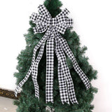 Christmas Decoration Linen Plaid Bowknot Decorate for Christmas Tree Home Scene Hanging Ornaments - Top-Down View