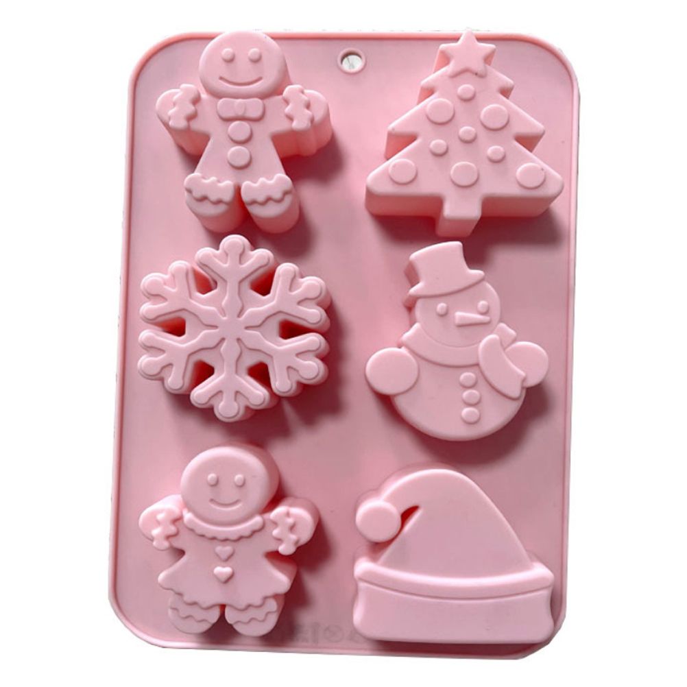 Christmas Series Silicone Molds with 6 Hole Snowman Socks Snowflake Santa Claus DIY Cake Baking Decoration Tool