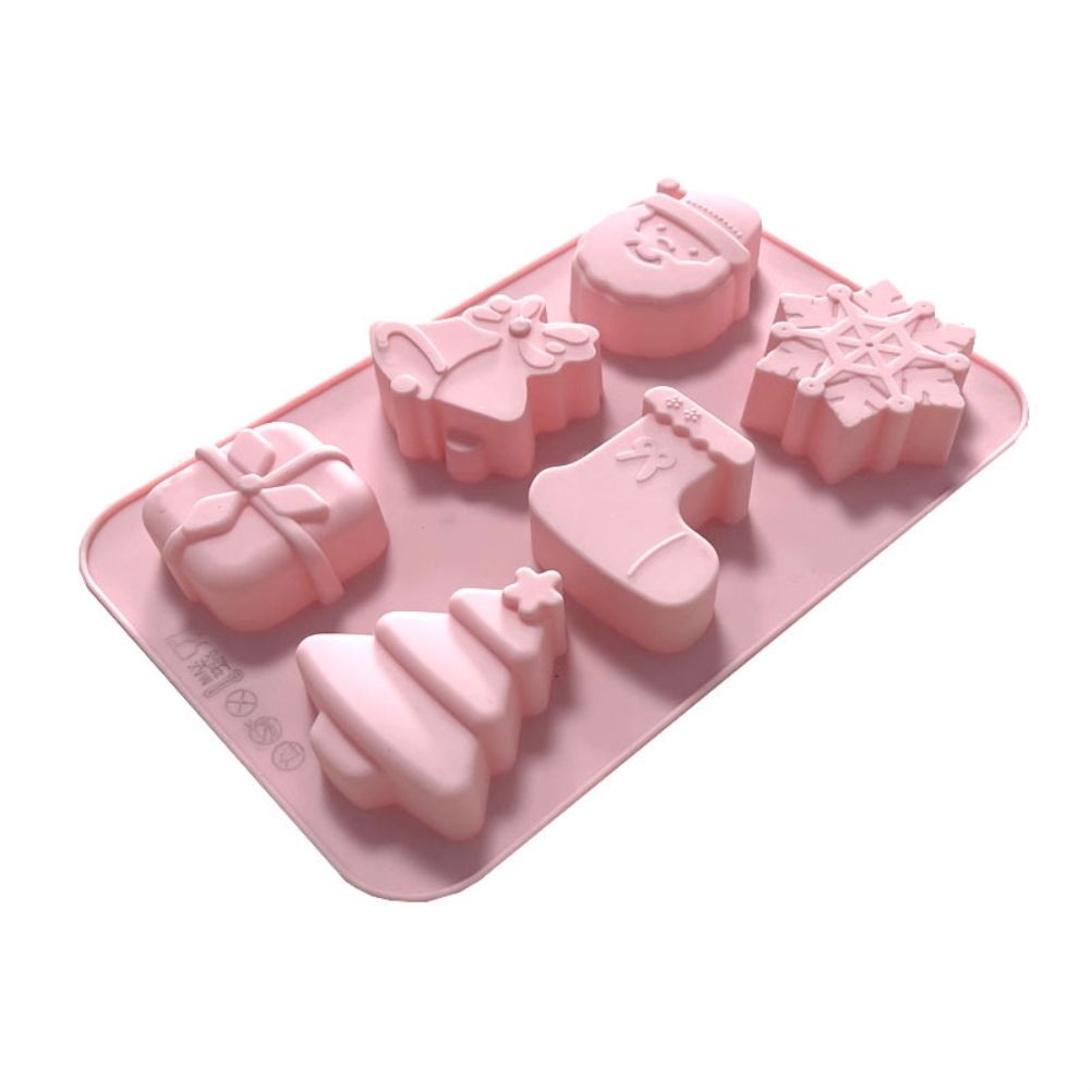 Christmas Series Silicone Molds with 6 Hole Snowman Socks Snowflake Santa Claus DIY Cake Baking Decoration Tool