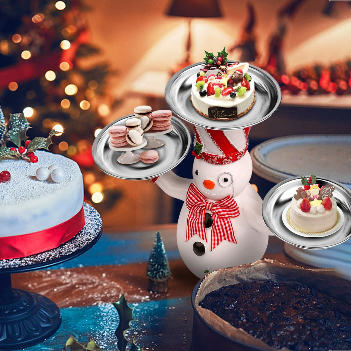 Christmas Snowman Treats Holder Santa Holding Tray Fruit Bowl Rack Resin Home Party Food Snack Storage Rack