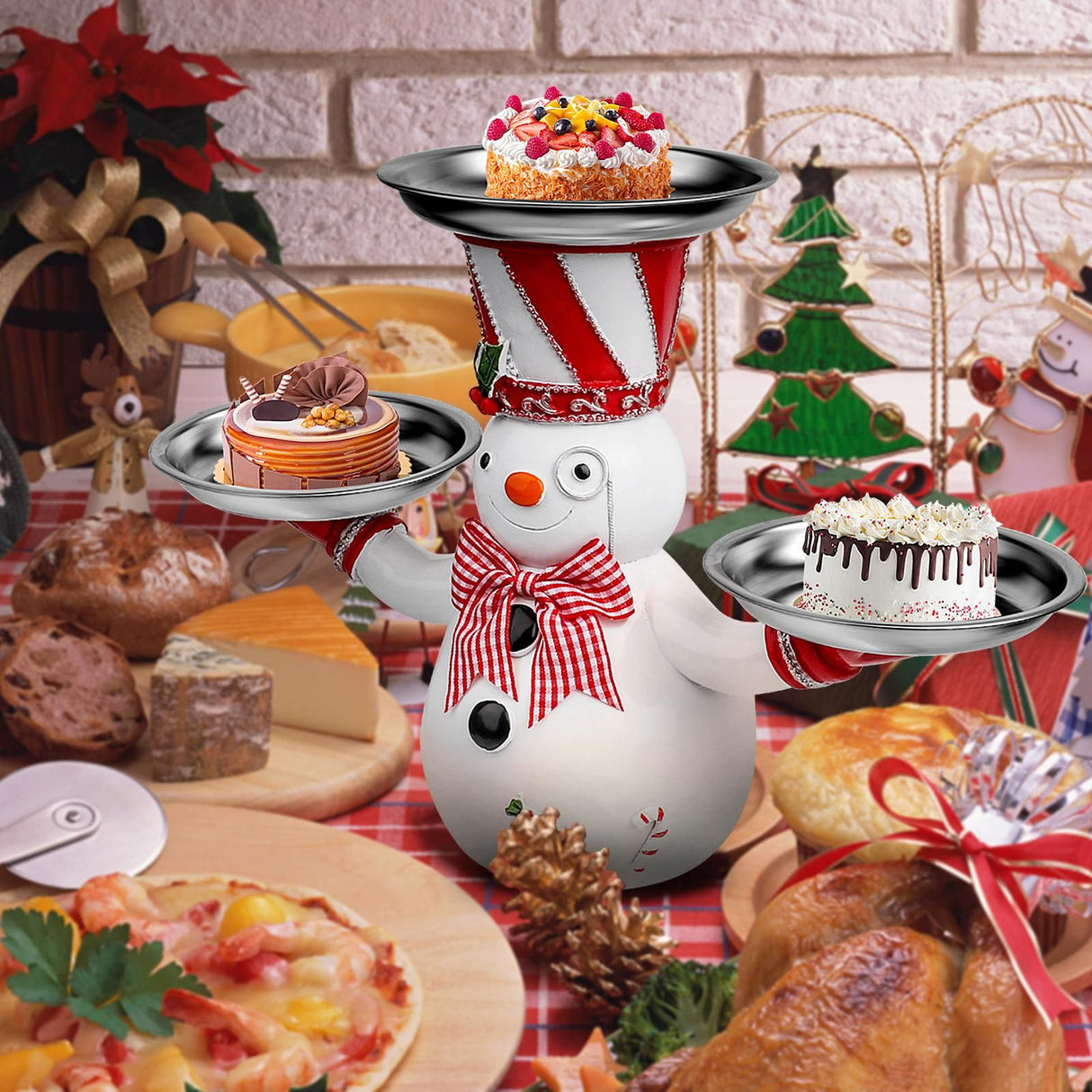 Christmas Snowman Treats Holder Santa Holding Tray Fruit Bowl Rack Resin Home Party Food Snack Storage Rack