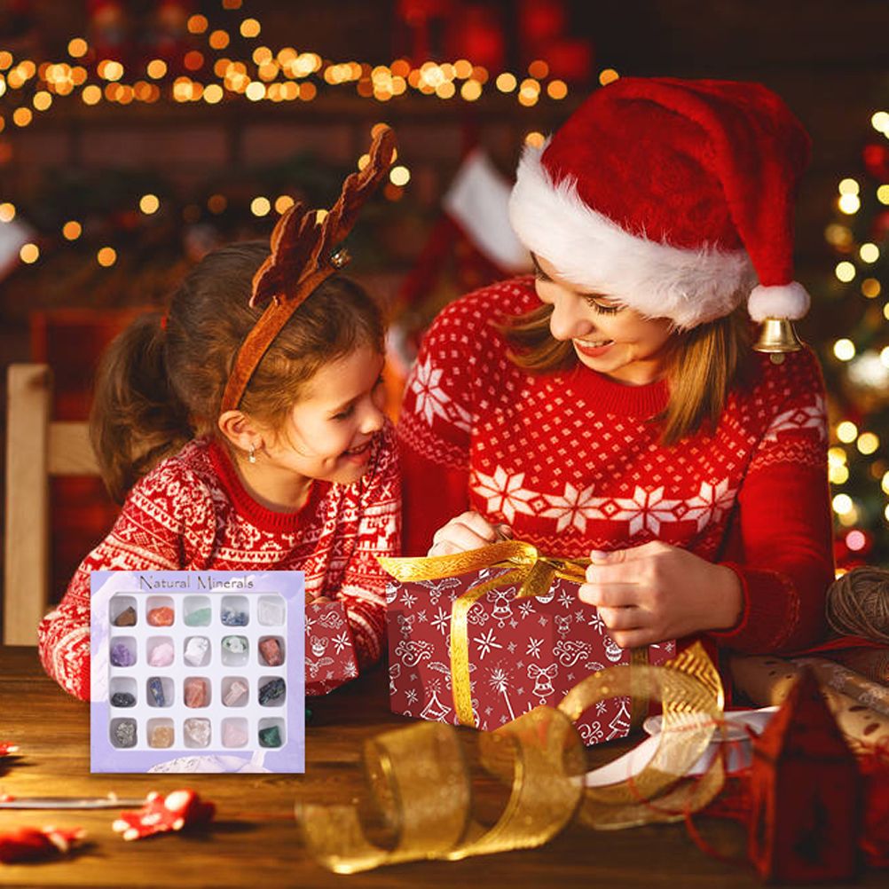 20 Pcs Christmas Advent Calendar Countdown Toy Natural Crystal Agate Stone Rocks Minerals and Fossils Calendar Blind Box Toy for Kids and Geology Enthusiasts