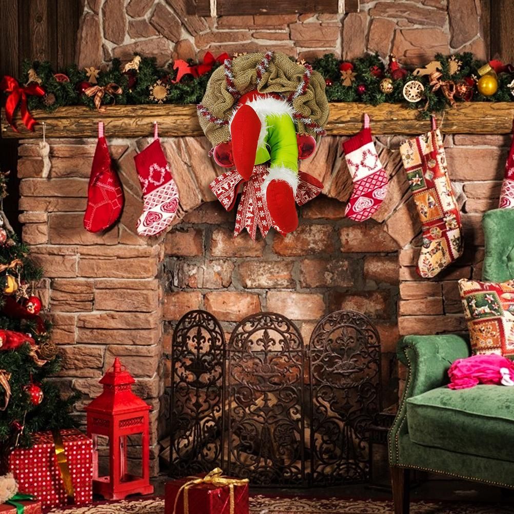 Christmas Thief Stole Wreath Christmas Decorations Christmas Burlap Garland for Doors Windows and Walls