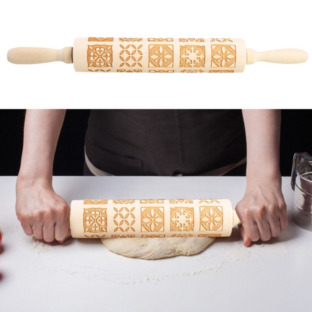 Christmas Engraved Rolling Pin Wooden Embossing Rolling Dough Roller 20 Patterned Pastry Roller for Xmas Baking Embossed