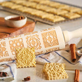 Christmas Engraved Rolling Pin Wooden Embossing Rolling Dough Roller 20 Patterned Pastry Roller for Xmas Baking Embossed