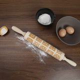 Christmas Engraved Rolling Pin Wooden Embossing Rolling Dough Roller 20 Patterned Pastry Roller for Xmas Baking Embossed