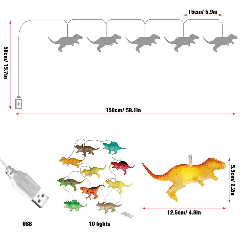 2 Meter 10 LED Fairy Lights Dinosaur String Light Decorative Lamp Party Fun Night Light Children's Room Decoration