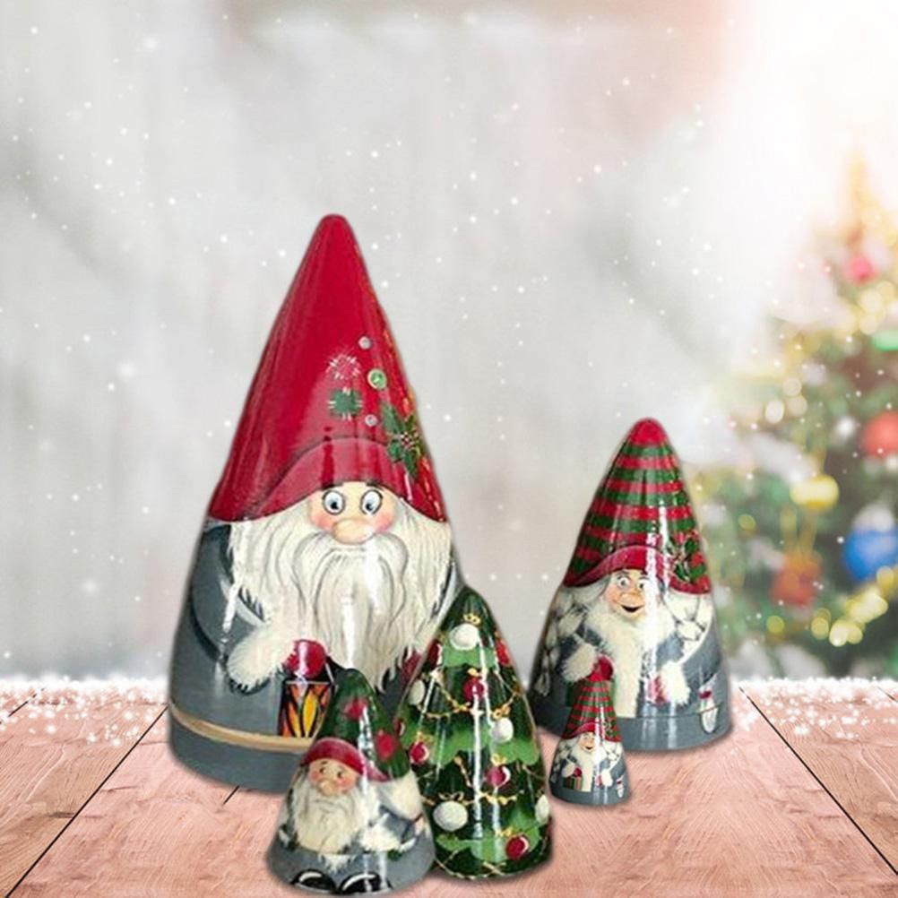 5 Pieces of Christmas Matryoshka Christmas Dwarf Collection Dolls Stacking Dolls Ornaments Christmas Decorations