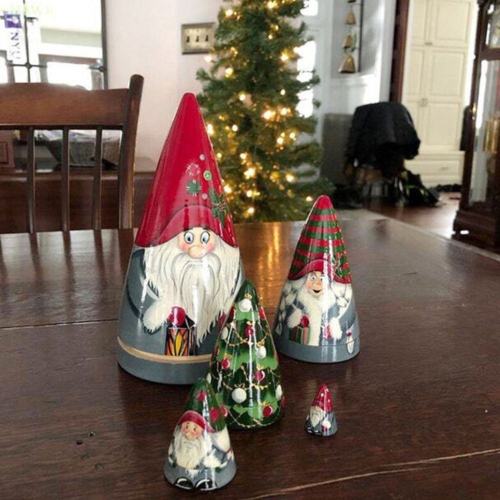 5 Pieces of Christmas Matryoshka Christmas Dwarf Collection Dolls Stacking Dolls Ornaments Christmas Decorations