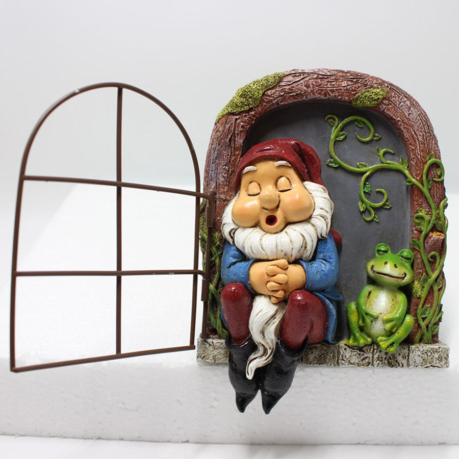 Mini Garden Resin Crafts Decoration Gnome Window Sleeping Garden Sculpture Gnome Outdoor Ornament Decoration
