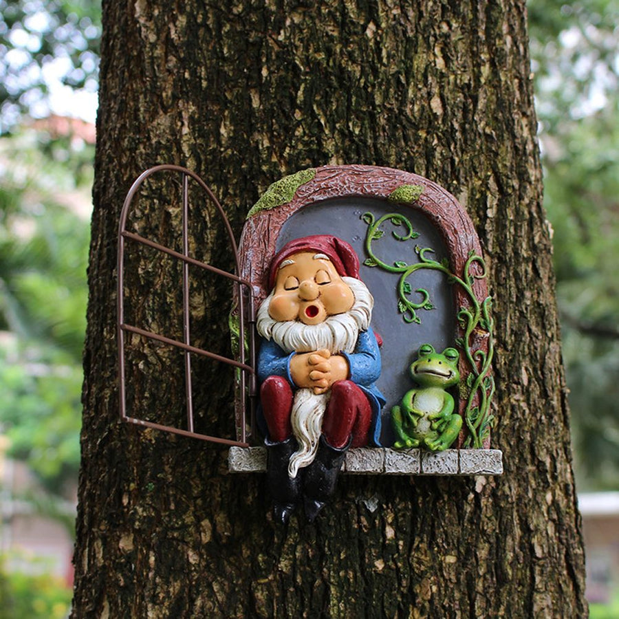 Mini Garden Resin Crafts Decoration Gnome Window Sleeping Garden Sculpture Gnome Outdoor Ornament Decoration