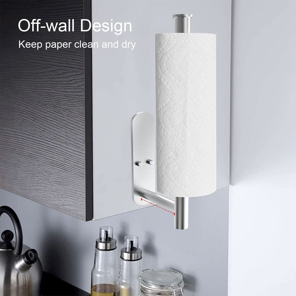 Paper Towel Holders Wall Mount Under Cabinet Self Adhesive Drilling Stainless Steel Paper Towel Rolls Holder for Kitchen Bathroom Rustproof Rack