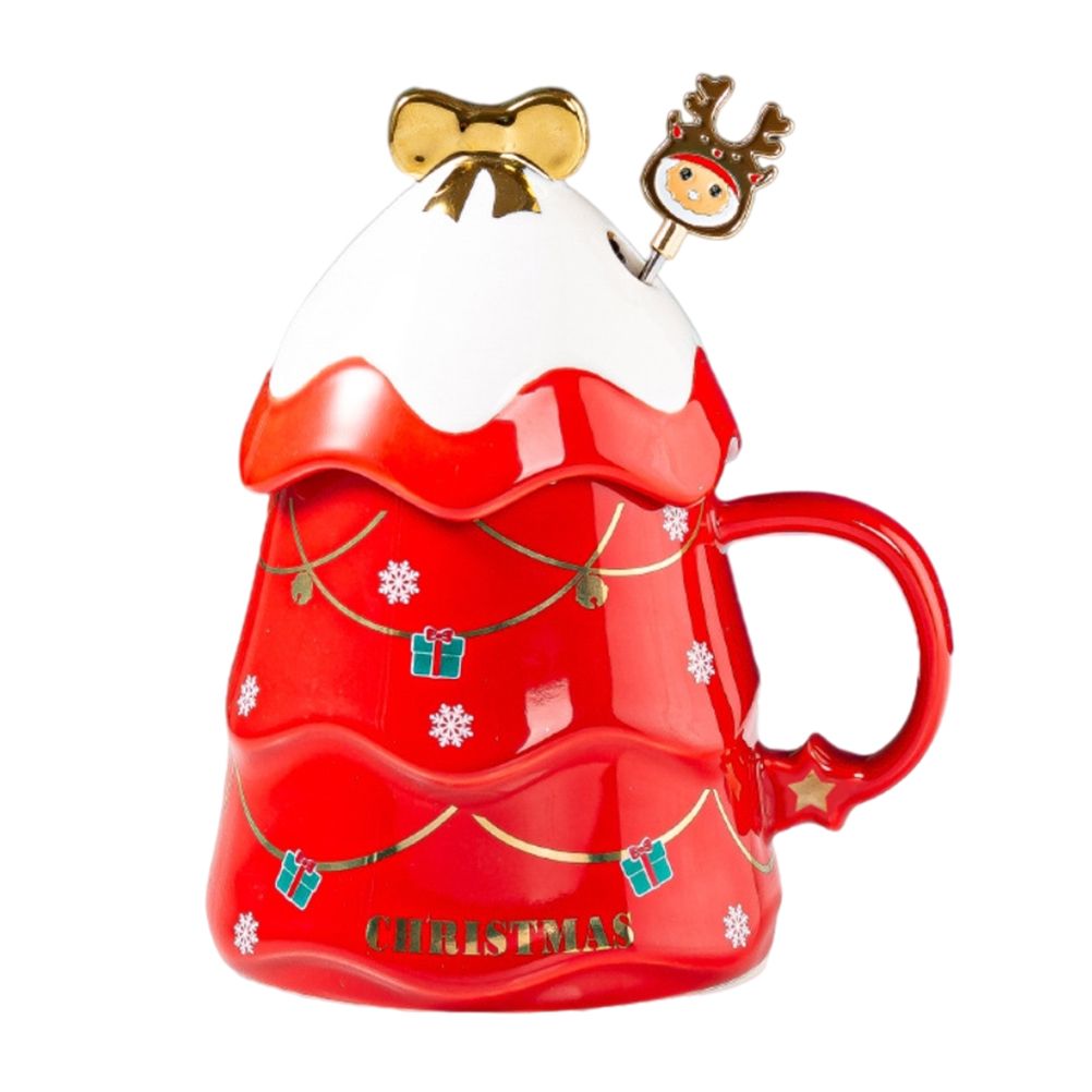 Christmas Mug Set with Cover and Spoon 500 ml Ceramic Mug for Mulled Wine Coffee Cocoa Christmas Mug Gift