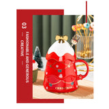 Christmas Mug Set with Cover and Spoon 500 ml Ceramic Mug for Mulled Wine Coffee Cocoa Christmas Mug Gift