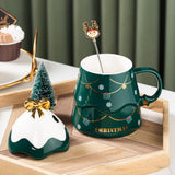 Christmas Mug Set with Cover and Spoon 500 ml Ceramic Mug for Mulled Wine Coffee Cocoa Christmas Mug Gift