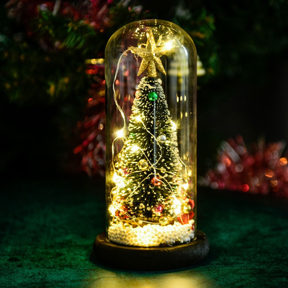 Christmas Tree in Glass Dome LED Glass Cover Ornaments Cedar Window Shooting Props Gifts for Girlfriends and Lovers
