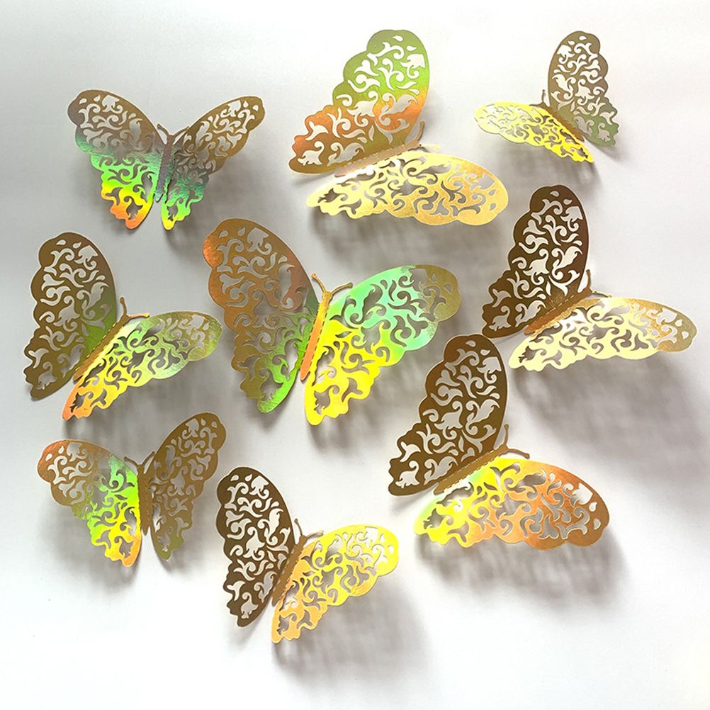 12pcs/set 3D Butterfly Wall Stickers Hollow Butterfly Decoration DIY Art Decor Crafts for Bedroom and Living Room Decor