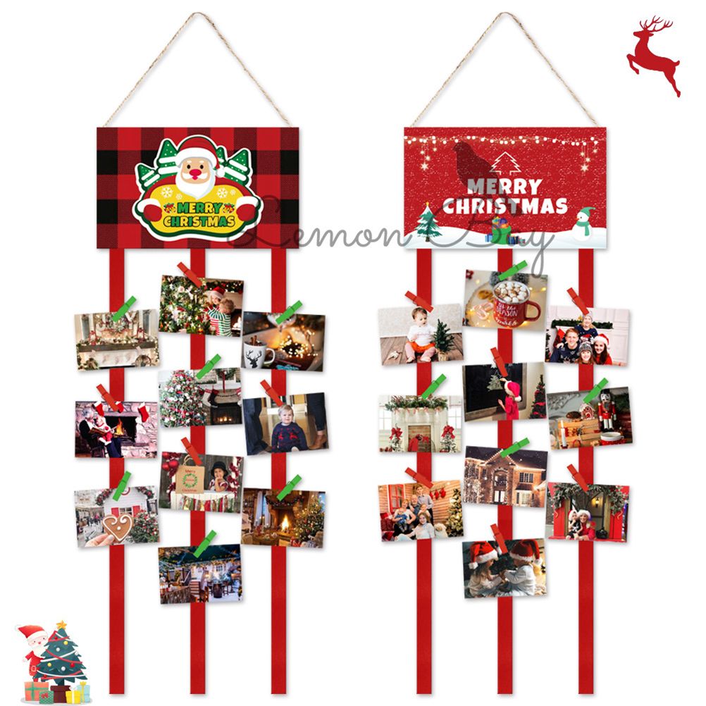 Christmas Card Holder Felt Wall Hanging Picture Holders with 40 Photo Clips Picture Frame Collage Decoration Christmas Cards Photo Paper Crafts
