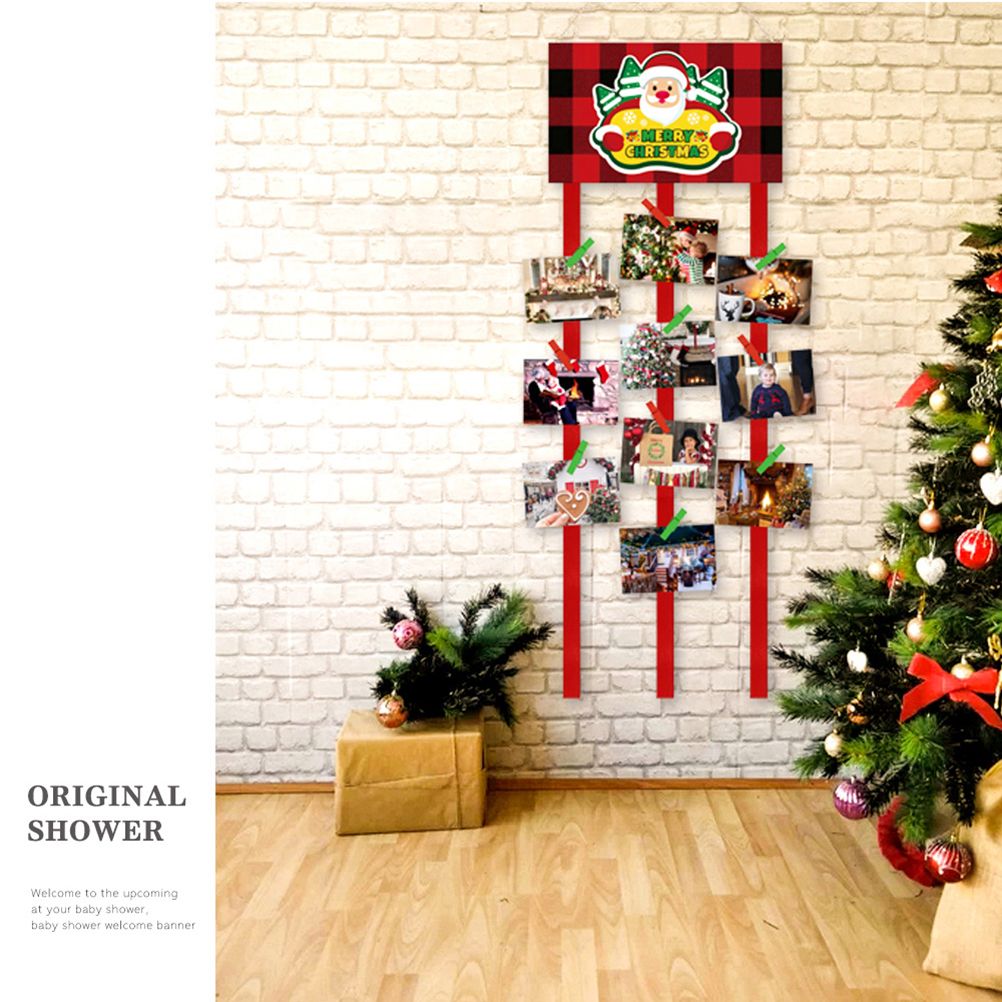 Christmas Card Holder Felt Wall Hanging Picture Holders with 40 Photo Clips Picture Frame Collage Decoration Christmas Cards Photo Paper Crafts