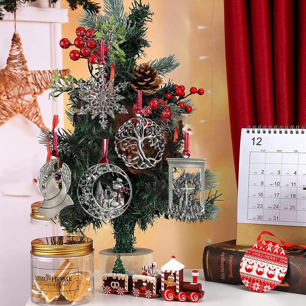 Pewter Christmas Tree Metal Pendant DIY Craft Hanging Decoration for Xmas Tree Home Party