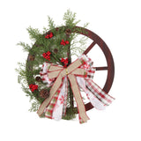 Red Truck Wheel Christmas Bowknot Wreath Fall Wreath for Front Door Wooden Hanging Ornament Wreath for Indoor Outdoor