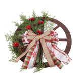 Red Truck Wheel Christmas Bowknot Wreath Fall Wreath for Front Door Wooden Hanging Ornament Wreath for Indoor Outdoor