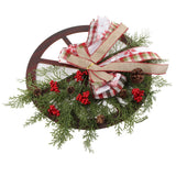 Red Truck Wheel Christmas Bowknot Wreath Fall Wreath for Front Door Wooden Hanging Ornament Wreath for Indoor Outdoor - Top-Down View