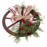 Red Truck Wheel Christmas Bowknot Wreath Fall Wreath for Front Door Wooden Hanging Ornament Wreath for Indoor Outdoor