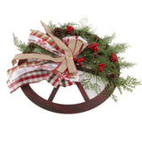 Red Truck Wheel Christmas Bowknot Wreath Fall Wreath for Front Door Wooden Hanging Ornament Wreath for Indoor Outdoor