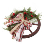 Red Truck Wheel Christmas Bowknot Wreath Fall Wreath for Front Door Wooden Hanging Ornament Wreath for Indoor Outdoor