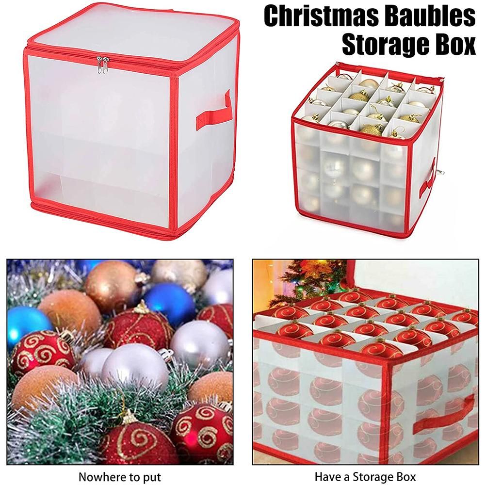 Clear Storage Box for Christmas Tree Baubles PVC Folding Christmas Decorations Storage Box for Up to 64 Christmas Baubles