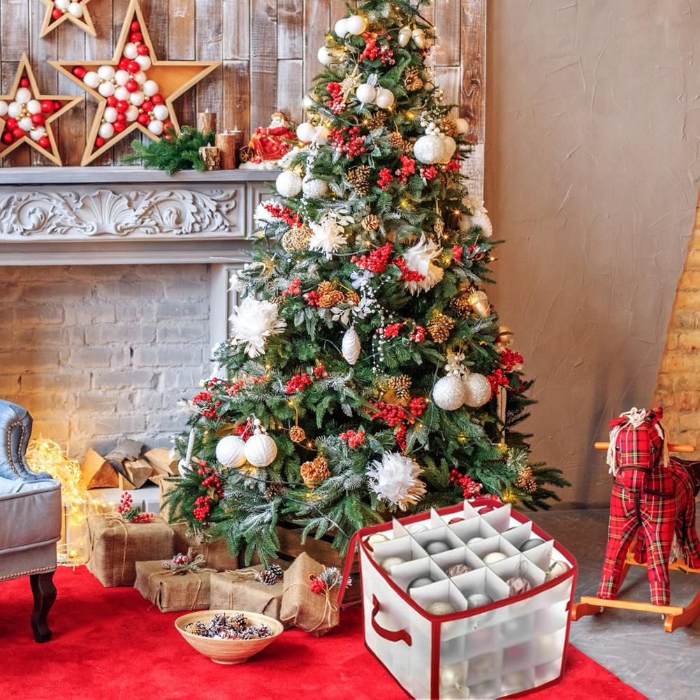 Clear Storage Box for Christmas Tree Baubles PVC Folding Christmas Decorations Storage Box for Up to 64 Christmas Baubles