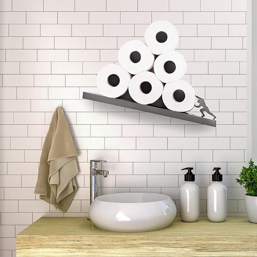 Floating Shelf Toilet Paper Holder Modern Wall Mount Organizer for Rolls Tissues Valentine's Day Gift