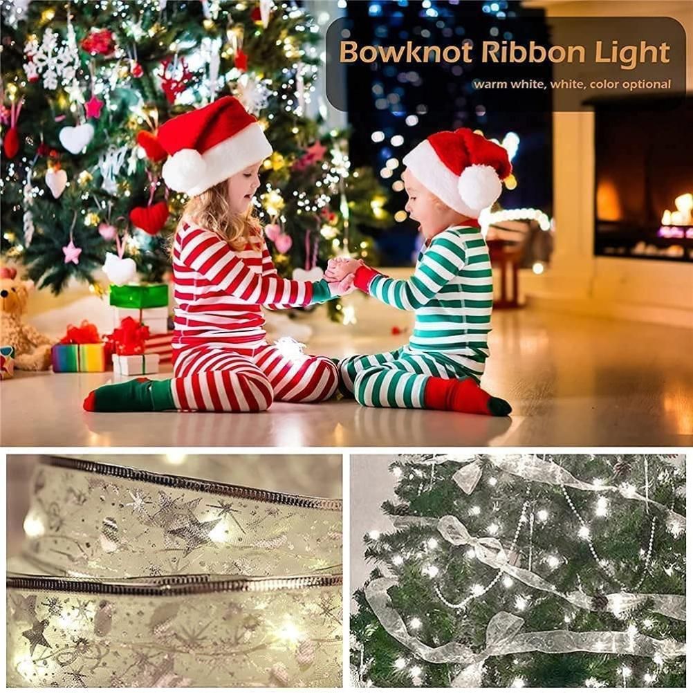 Christmas Ribbon Lights 4Meter 40 LED Lights Copper Wire Ribbon Bows String Lights for Party Weddings Holiday Christmas Tree Decor