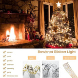 Christmas Ribbon Lights 4Meter 40 LED Lights Copper Wire Ribbon Bows String Lights for Party Weddings Holiday Christmas Tree Decor - Low Angle