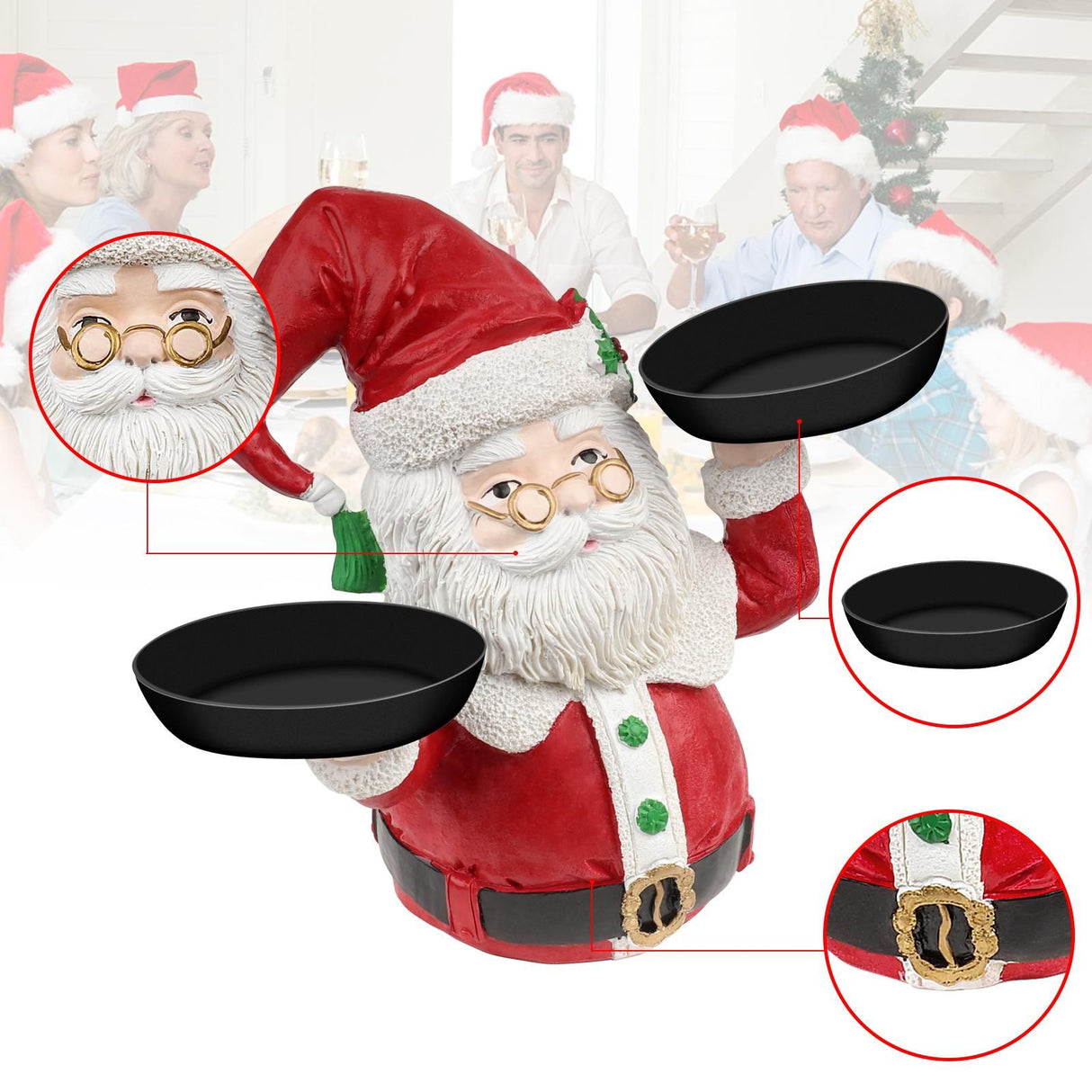 Christmas Snowman Treats Holder Santa Holding Tray Fruit Bowl Rack Resin Home Party Food Snack Storage Rack