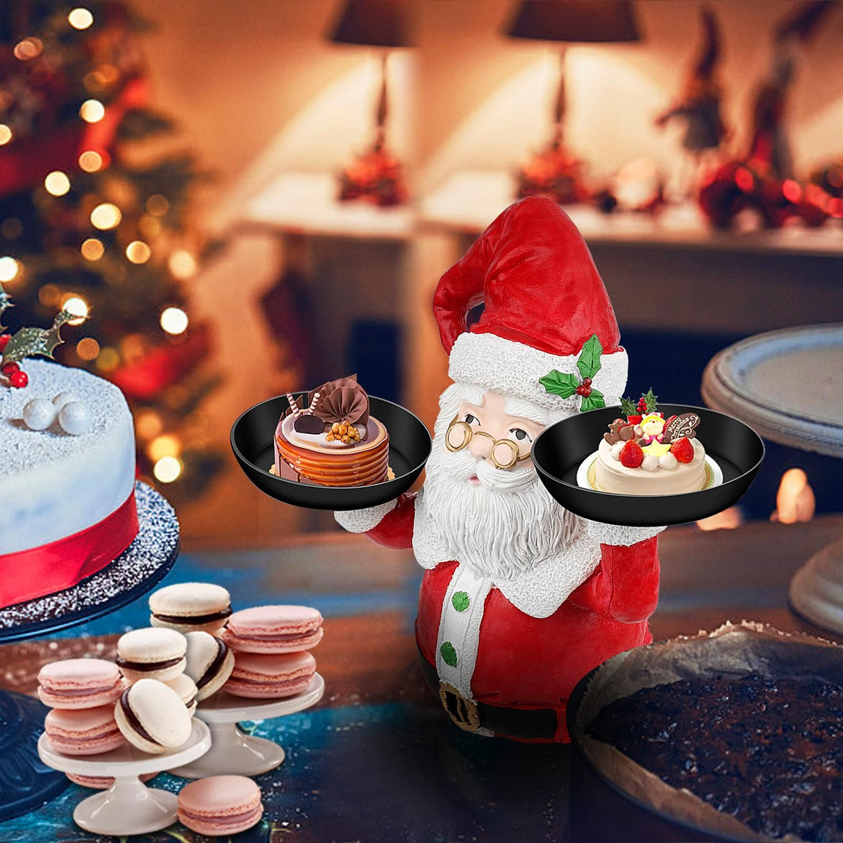 Christmas Snowman Treats Holder Santa Holding Tray Fruit Bowl Rack Resin Home Party Food Snack Storage Rack