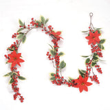 6.5 FT Christmas Holly Berry Garland Winter Artificial Greenery Garland with Red Berries and Holly Leaves for House Fireplace Wall Table Decor