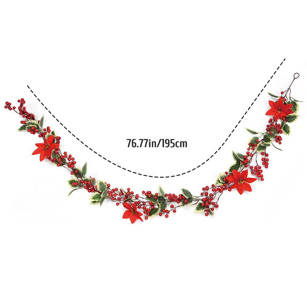 6.5 FT Christmas Holly Berry Garland Winter Artificial Greenery Garland with Red Berries and Holly Leaves for House Fireplace Wall Table Decor