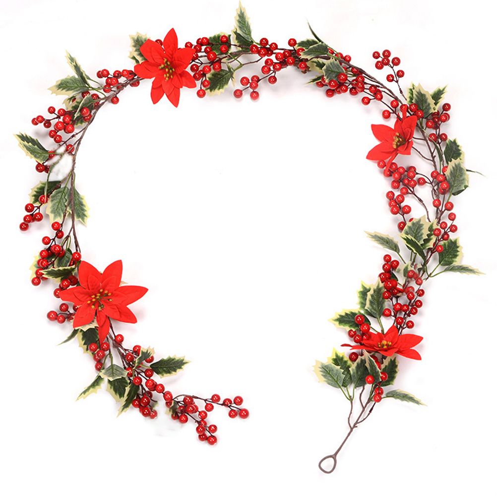 6.5 FT Christmas Holly Berry Garland Winter Artificial Greenery Garland with Red Berries and Holly Leaves for House Fireplace Wall Table Decor