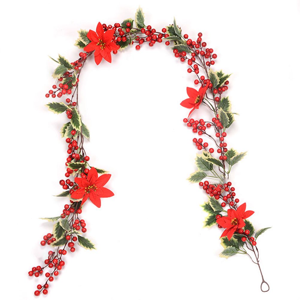 6.5 FT Christmas Holly Berry Garland Winter Artificial Greenery Garland with Red Berries and Holly Leaves for House Fireplace Wall Table Decor