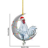 Christmas Pendant Chicken with Hat Scarf Christmas Tree Hanging Ornament Holiday Party Decoration - Front View