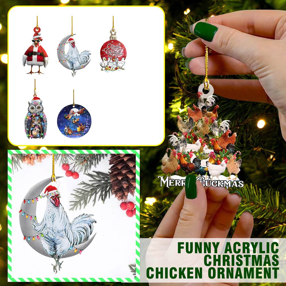 Christmas Pendant Chicken with Hat Scarf Christmas Tree Hanging Ornament Holiday Party Decoration