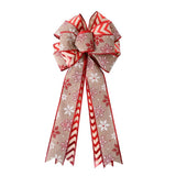 Christmas Double Layer Linen Bow Christmas Bowknot for Xmas Tree Decorations Maple Leaf Striped Snowflake Khaki Bow Decor