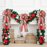 Christmas Double Layer Linen Bow Christmas Bowknot for Xmas Tree Decorations Maple Leaf Striped Snowflake Khaki Bow Decor