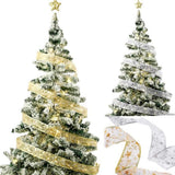 50 LED 5M Christmas Ribbon Bows With LED Fairy Lights Strings Christmas Tree Ornaments New Year Home Decor