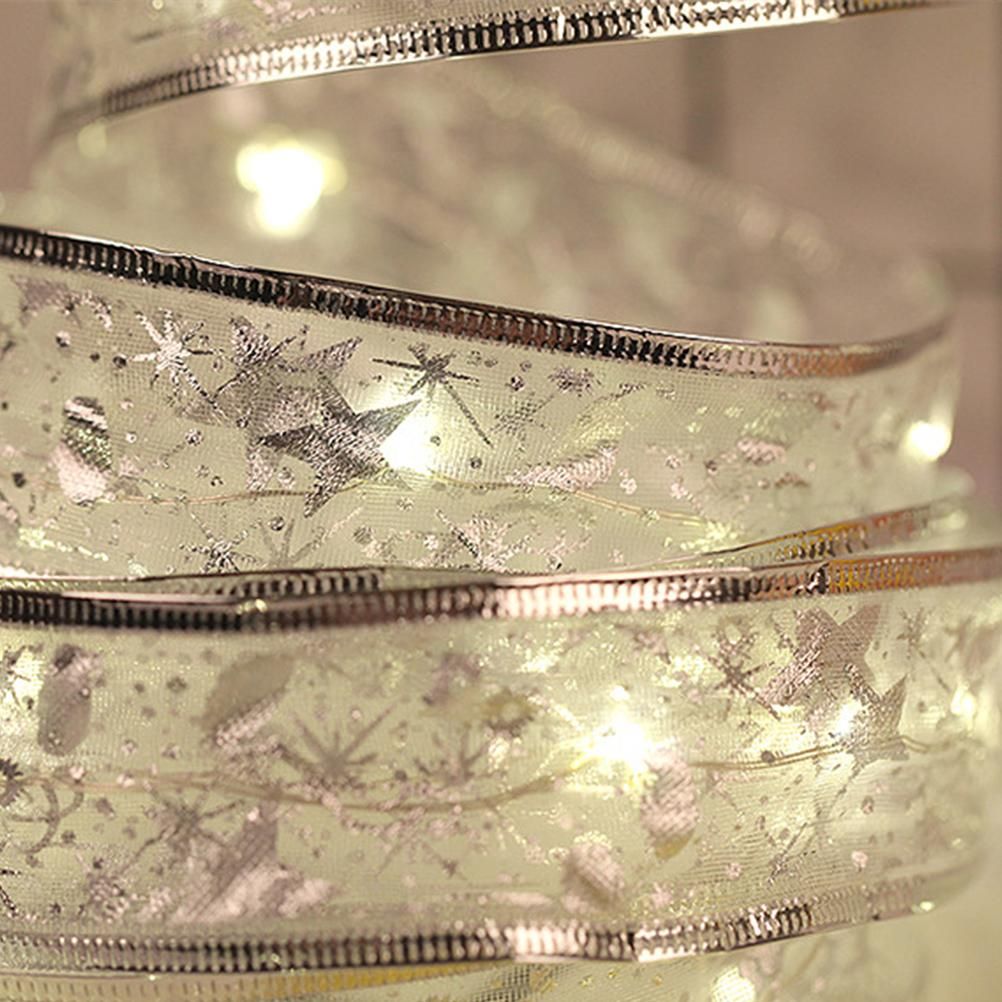 50 LED 5M Christmas Ribbon Bows With LED Fairy Lights Strings Christmas Tree Ornaments New Year Home Decor
