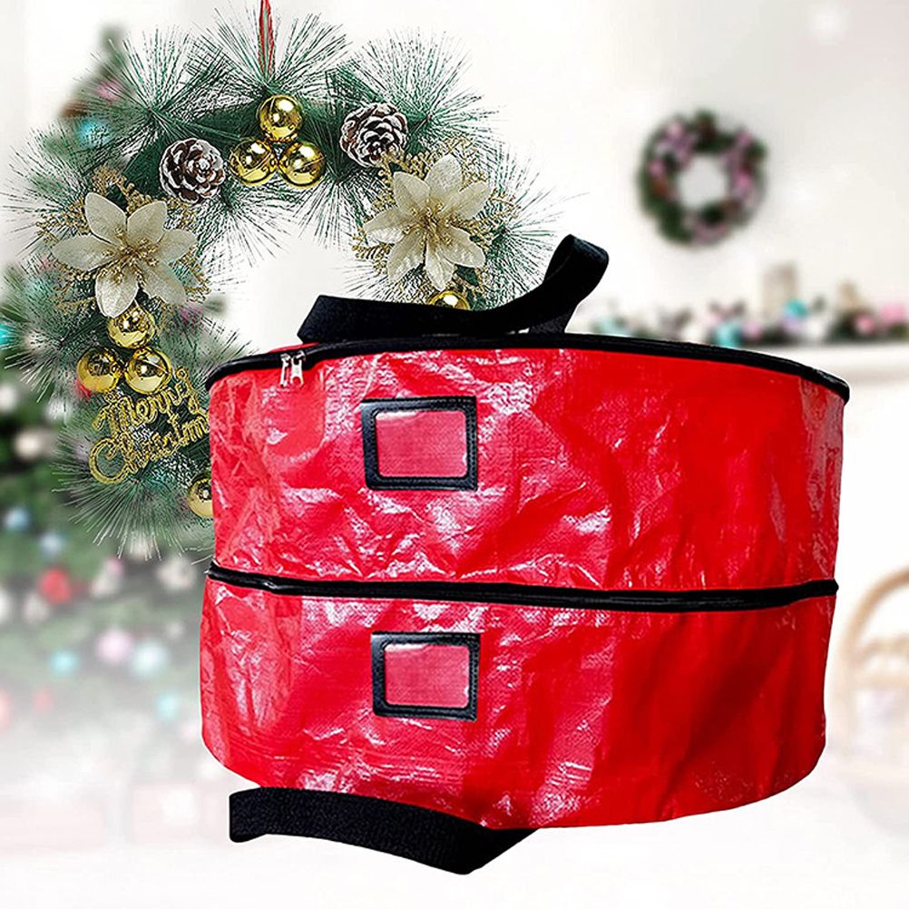 Double Layer Christmas Wreath Storage Bag Large Capacity Wreath Storage Container Wreath Storage Box with Dual Zippers and Handles