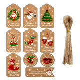50pcs Christmas Kraft Paper Tags DIY Thank You Multi Style Crafts Hanging Tag with Rope Labels Gift Wrapping Supplies